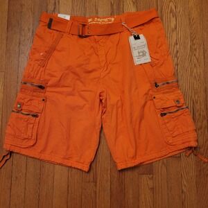 M SOCIETY Orange Cargo Shorts 42 Belted Zip Pockets Casual Beach Summer
